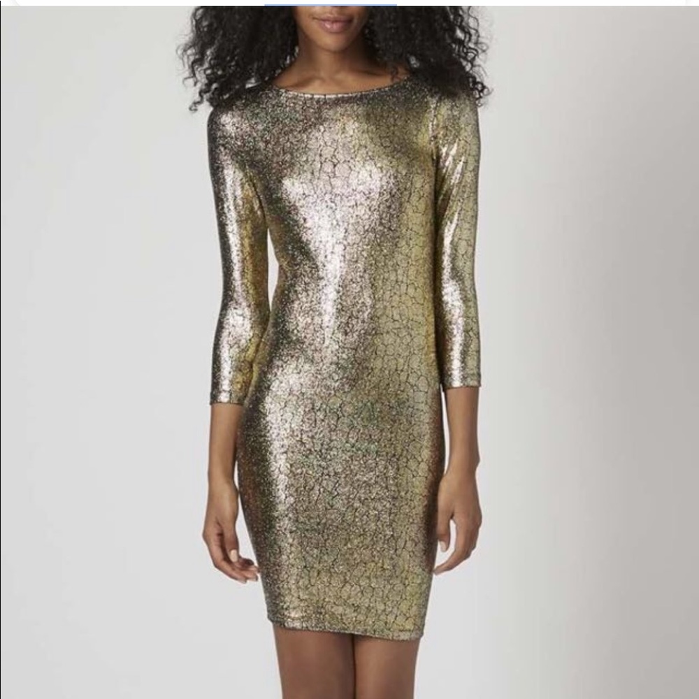 Topshop gold body con dress size 6
